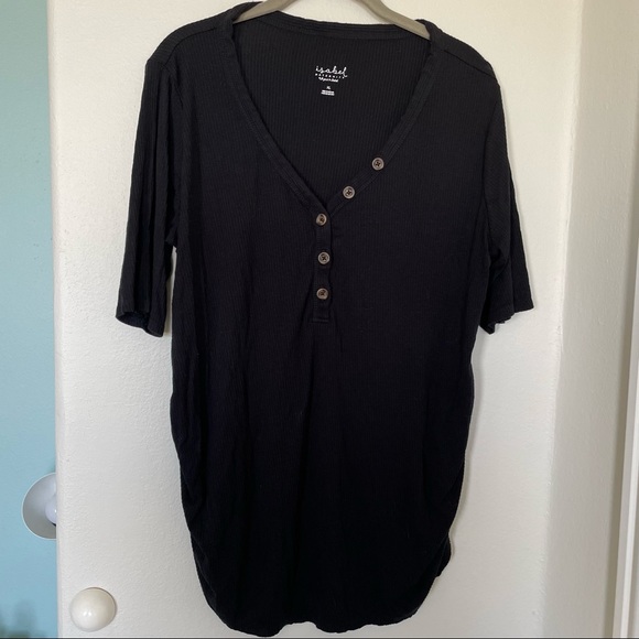 Maternity Elbow Sleeve V-Neck Henley Top - Maternity Ingrid & Isabel Black XL - Picture 2 of 6